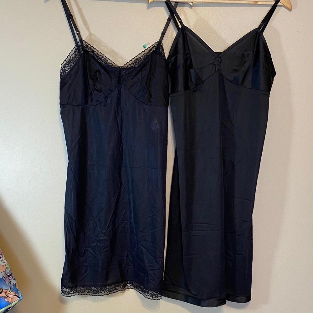 Vanity Fair Black Chemise Duo with Lace Detail